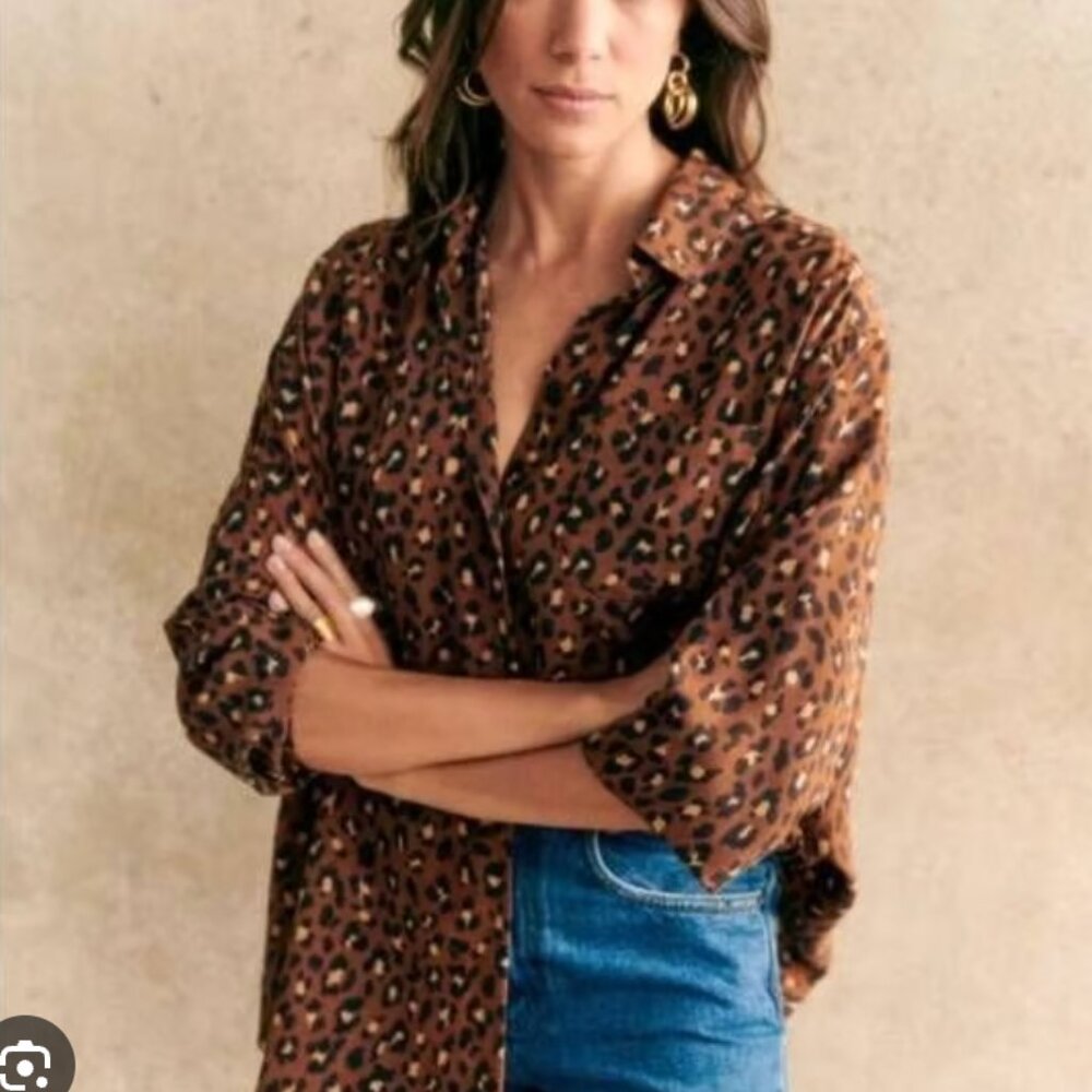Sezane Max Shirt in Leo Print, Size 36